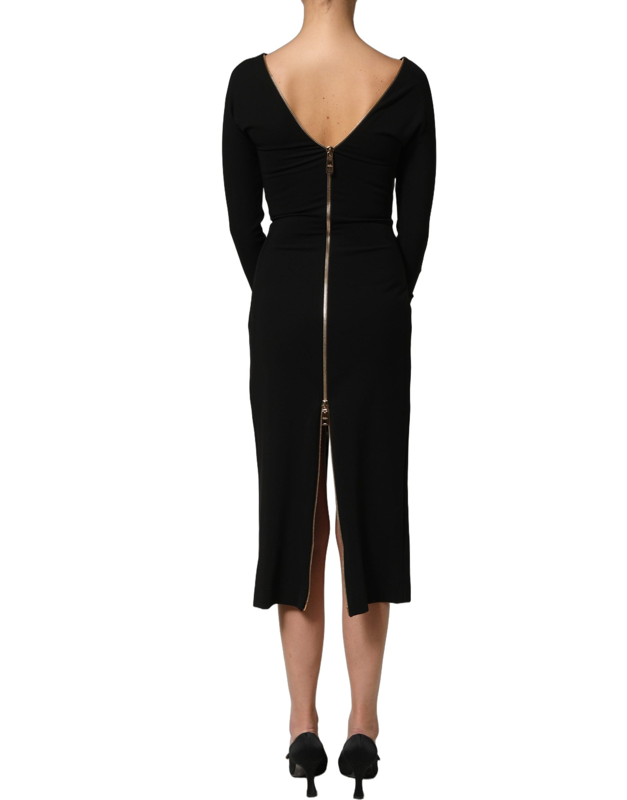 Dolce & Gabbana Dolce & Gabbana Black Long Sleeves Front Zipper Midi Women's Dress