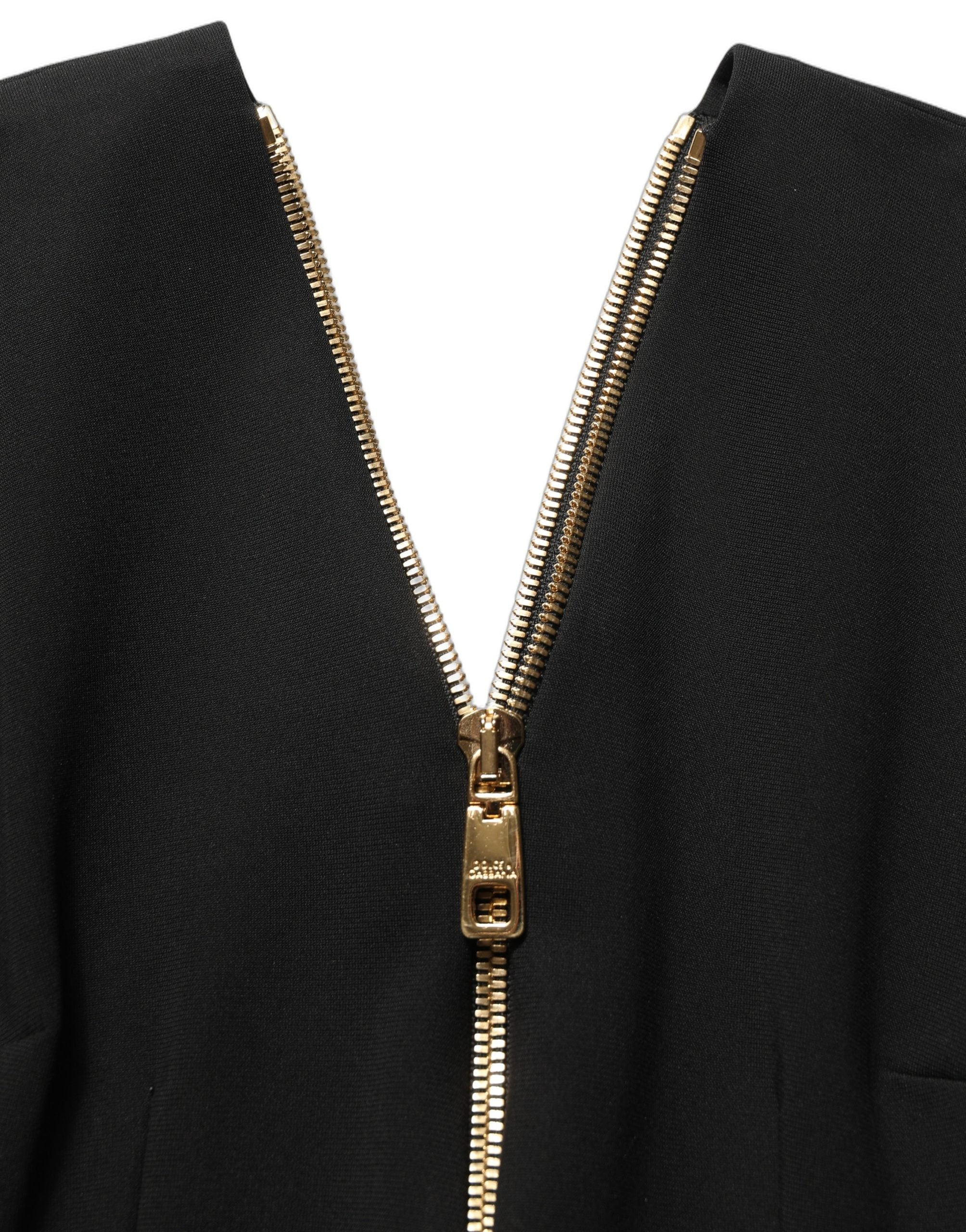 Dolce & Gabbana Dolce & Gabbana Black Long Sleeves Front Zipper Midi Women's Dress