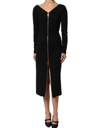 Dolce & Gabbana Dolce & Gabbana Black Long Sleeves Front Zipper Midi Women's Dress