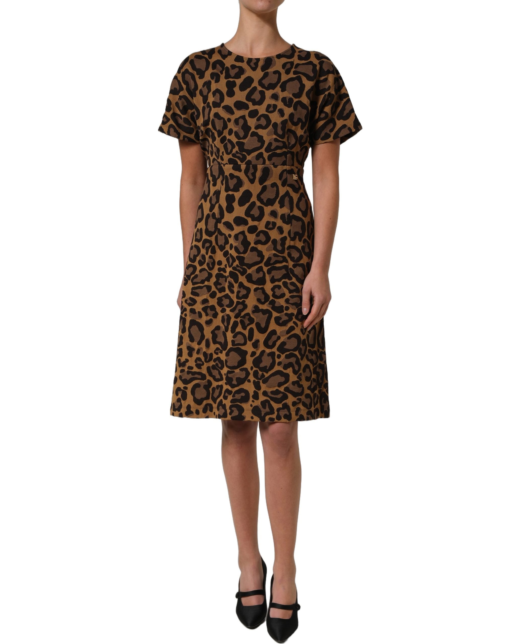 Dolce & Gabbana Dolce & Gabbana Brown LeopardPrint Flared A-line Mini Women's Dress