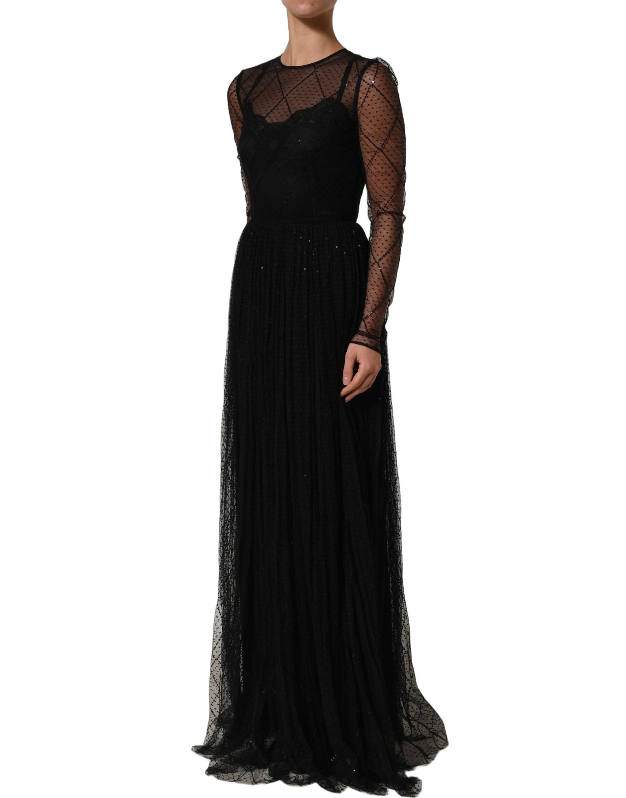 Dolce & Gabbana Dolce & Gabbana Black Mesh Lace Long Sleeved Maxi Gown Women's Dress