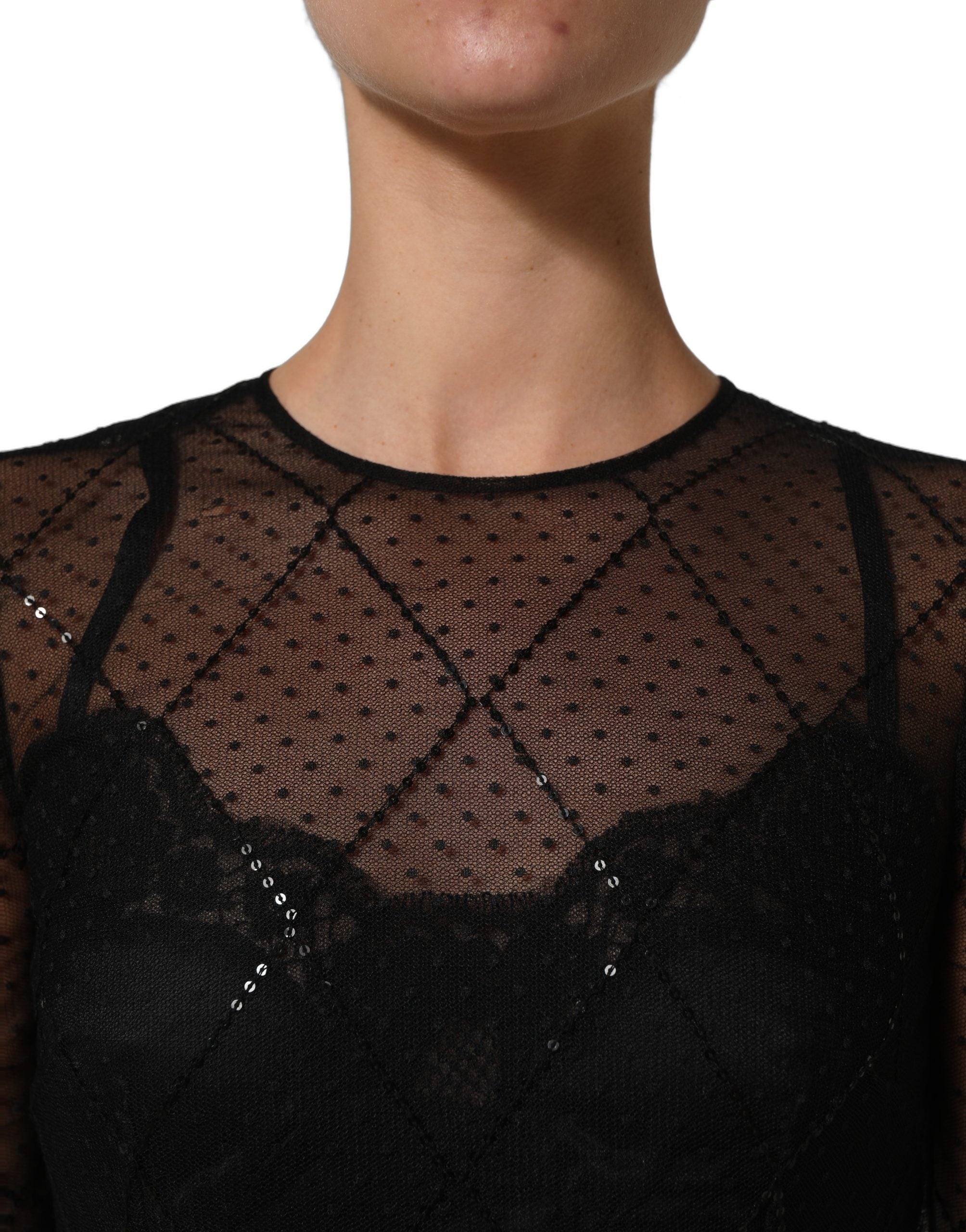 Dolce & Gabbana Dolce & Gabbana Black Mesh Lace Long Sleeved Maxi Gown Women's Dress