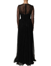 Dolce & Gabbana Dolce & Gabbana Black Mesh Lace Long Sleeved Maxi Gown Women's Dress