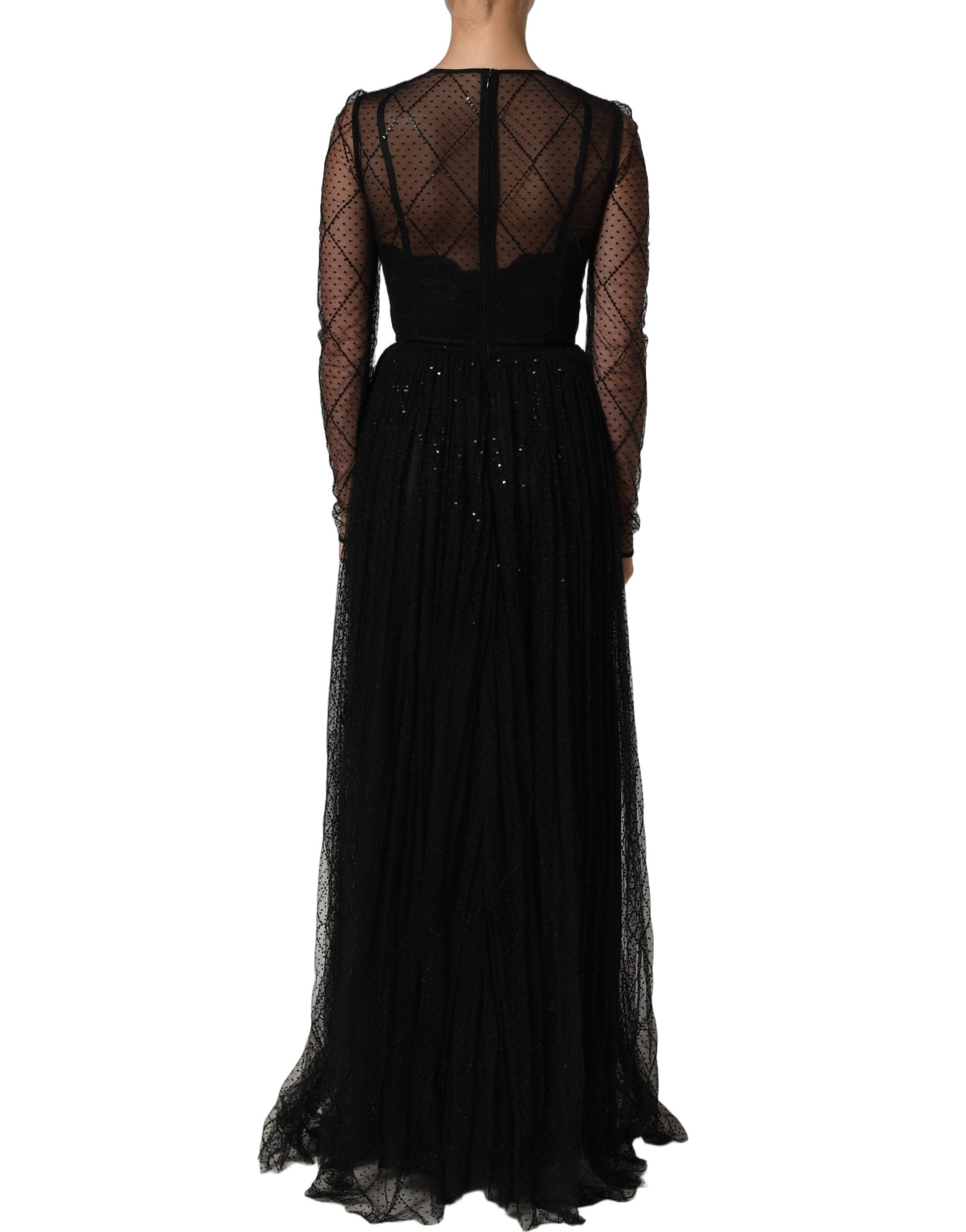 Dolce & Gabbana Dolce & Gabbana Black Mesh Lace Long Sleeved Maxi Gown Women's Dress