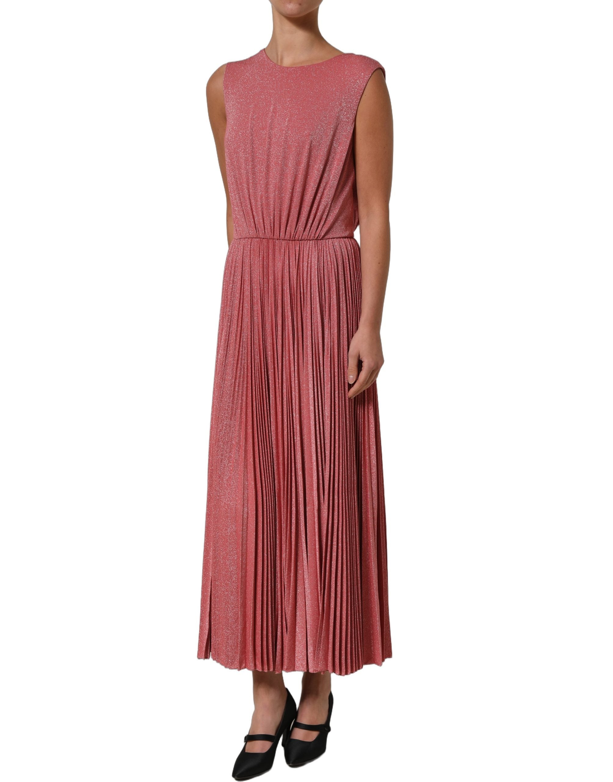 Dolce & Gabbana Coral Pink Pleated Sleeveless Max Women's Dress