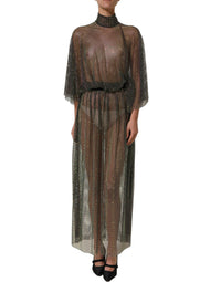 Dolce & Gabbana Dolce & Gabbana Black Rhinestone Mesh Turtleneck Maxi Women's Dress