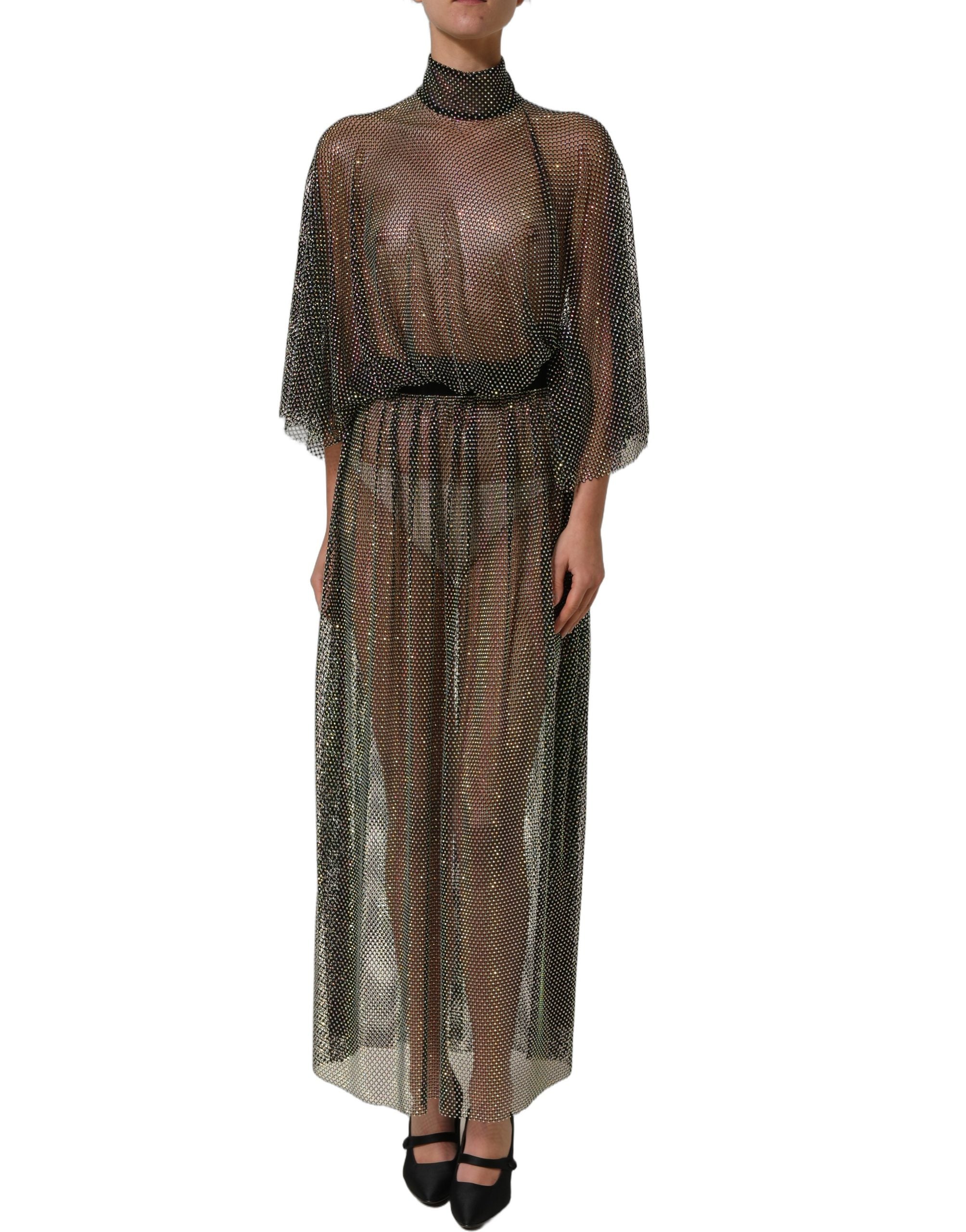 Dolce & Gabbana Dolce & Gabbana Black Rhinestone Mesh Turtleneck Maxi Women's Dress