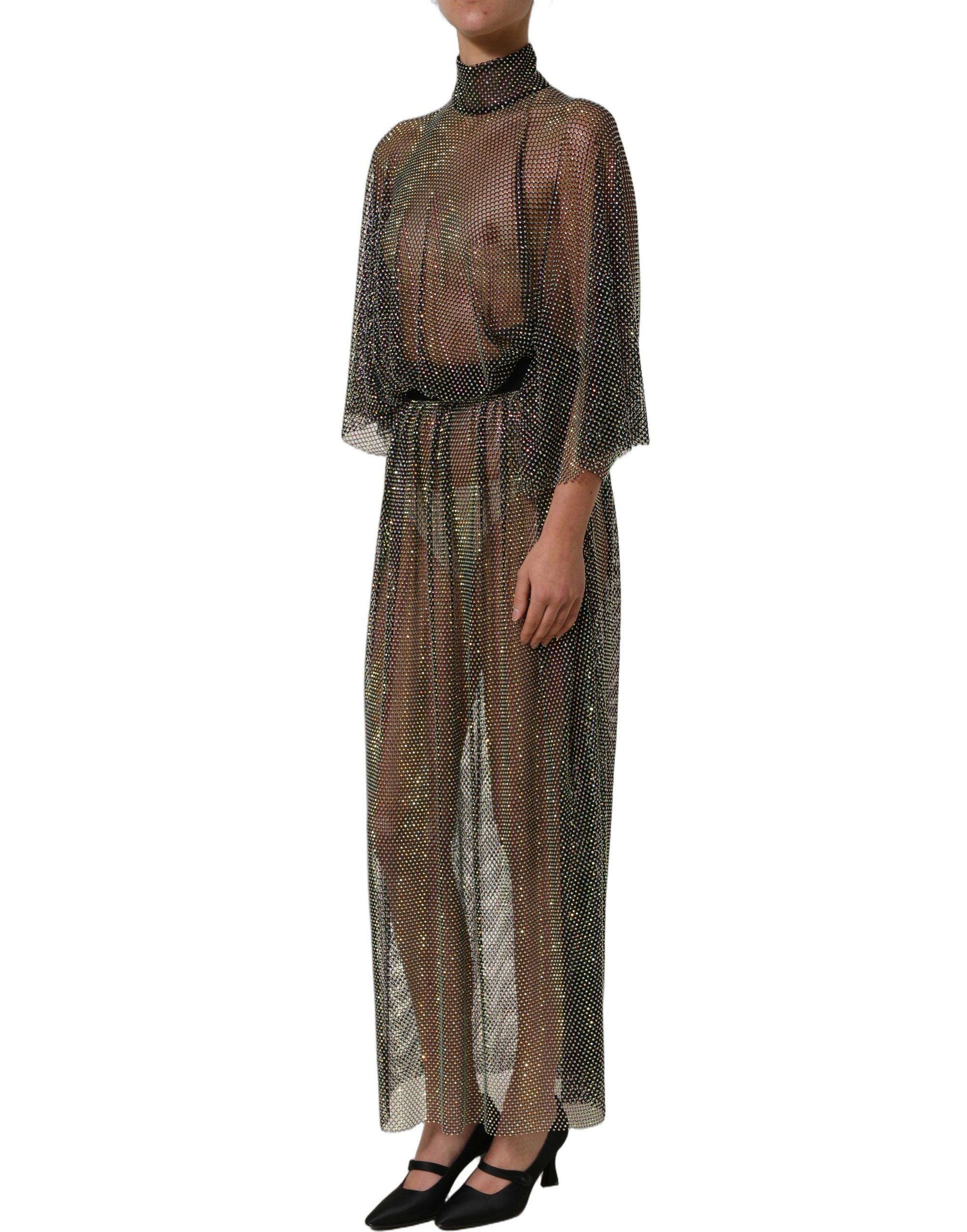 Dolce & Gabbana Dolce & Gabbana Black Rhinestone Mesh Turtleneck Maxi Women's Dress