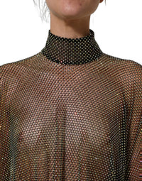 Dolce & Gabbana Dolce & Gabbana Black Rhinestone Mesh Turtleneck Maxi Women's Dress