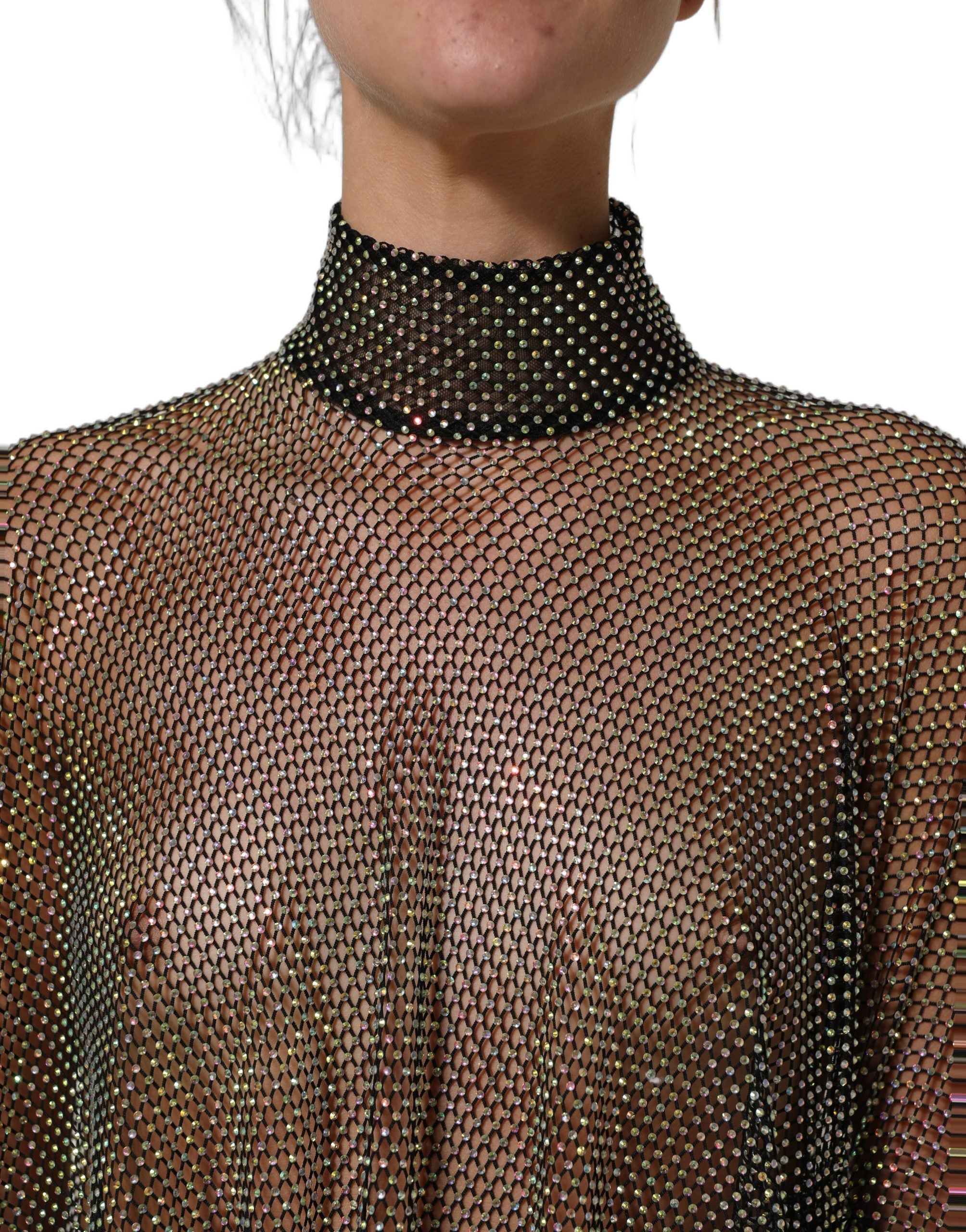 Dolce & Gabbana Dolce & Gabbana Black Rhinestone Mesh Turtleneck Maxi Women's Dress