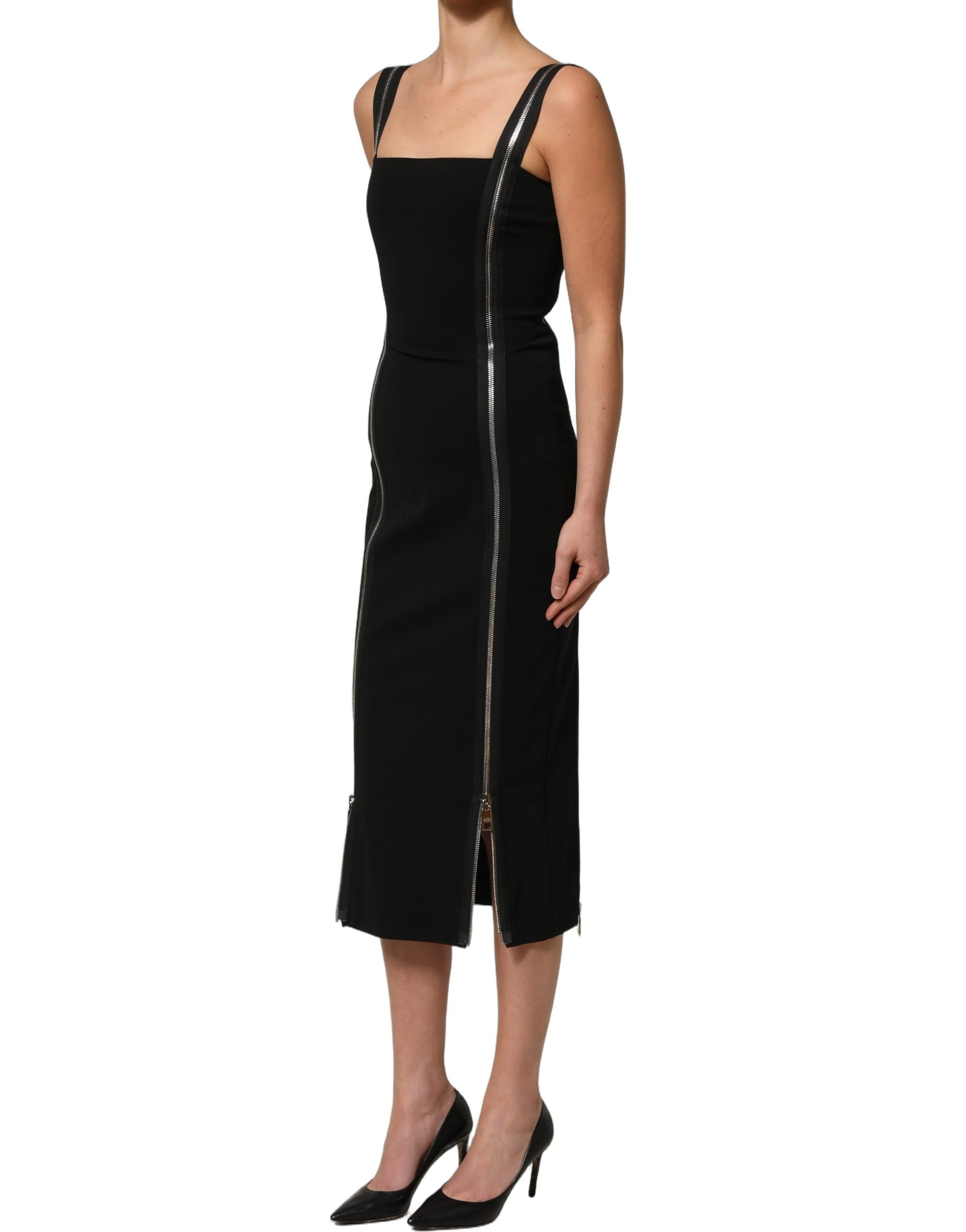 Dolce & Gabbana Dolce & Gabbana Black Sleeveless Front Zipper Midi Women's Dress
