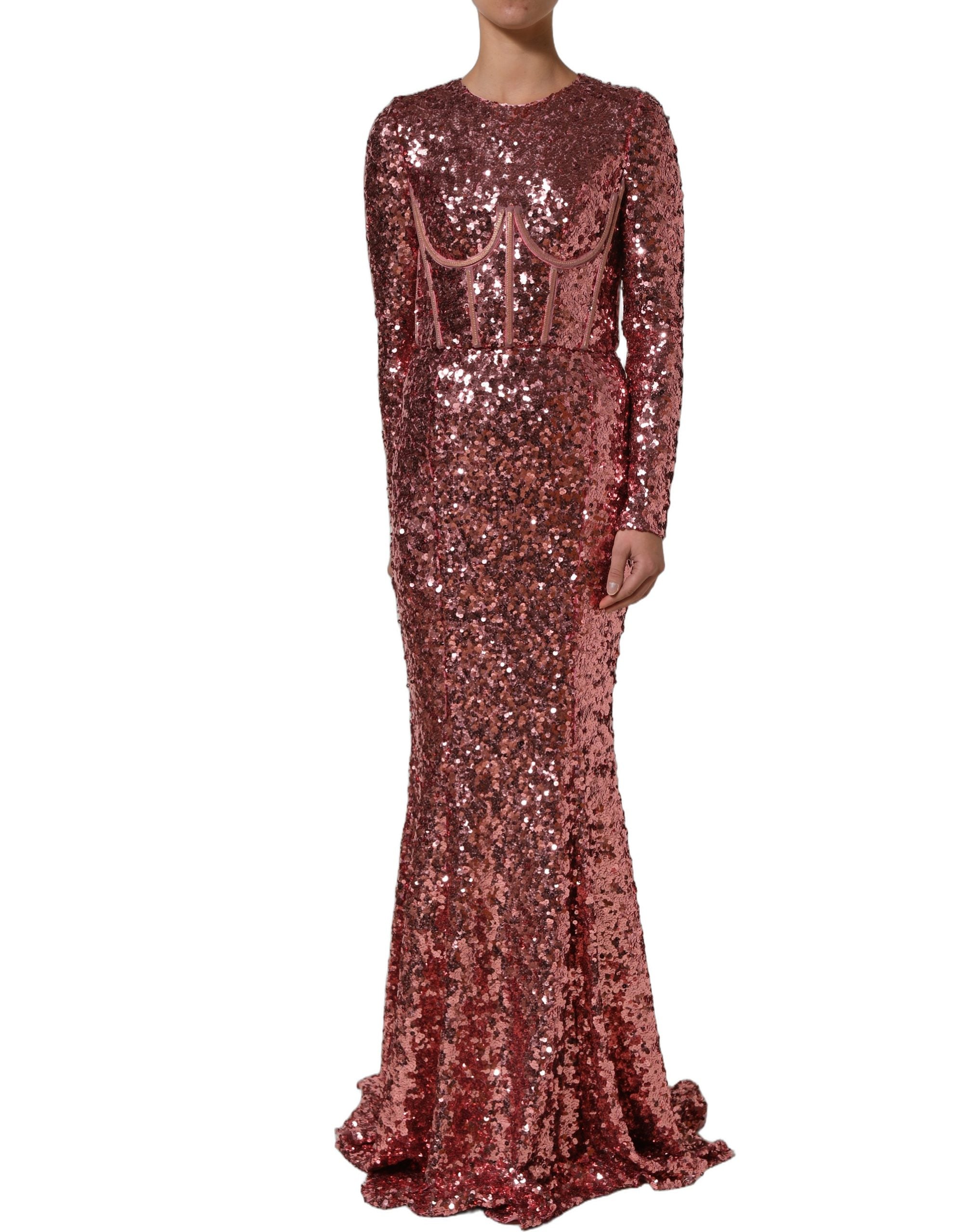 Dolce & Gabbana Dolce & Gabbana Pink Long Sequined Corset Detailing Gown Women's Dress