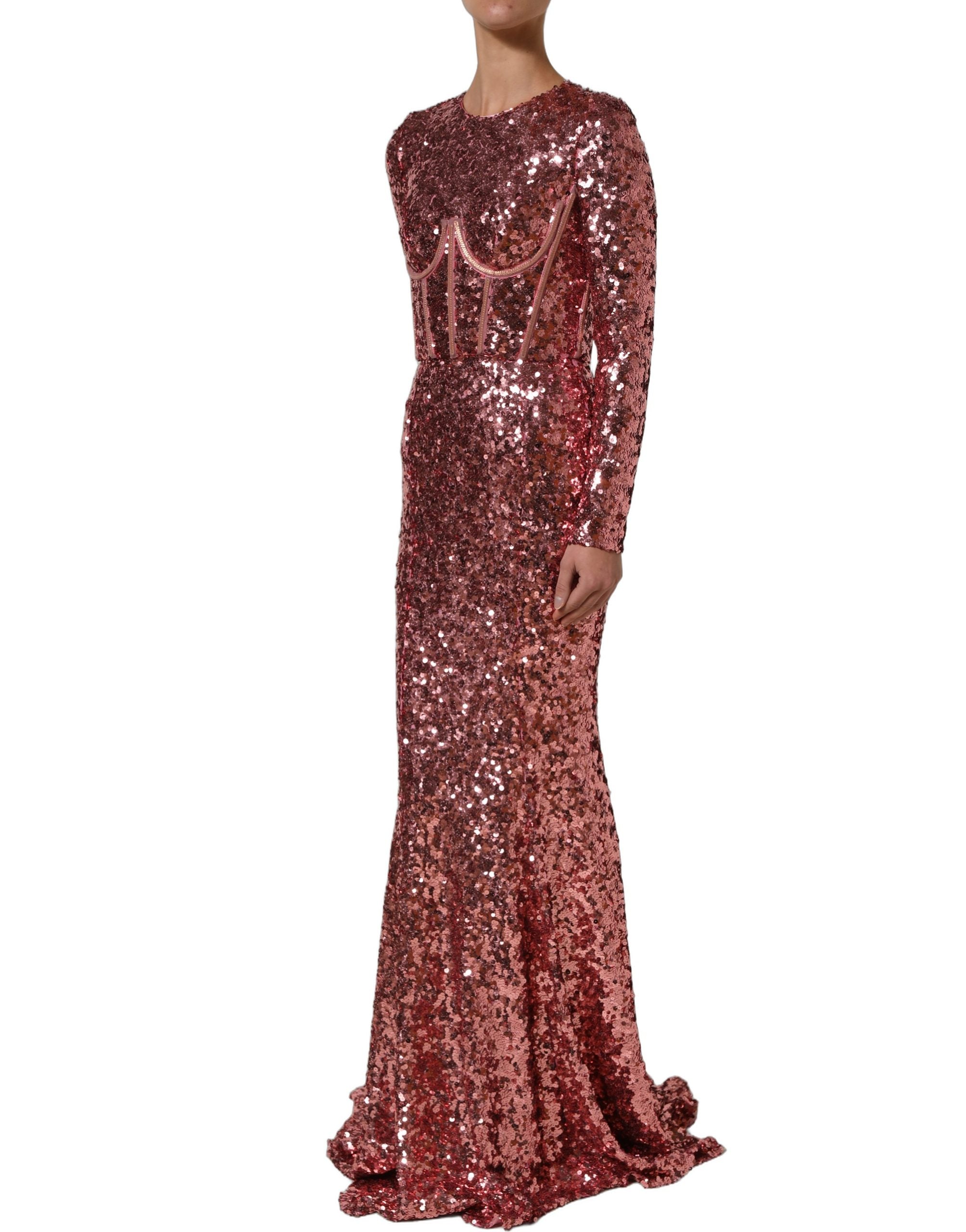 Dolce & Gabbana Dolce & Gabbana Pink Long Sequined Corset Detailing Gown Women's Dress