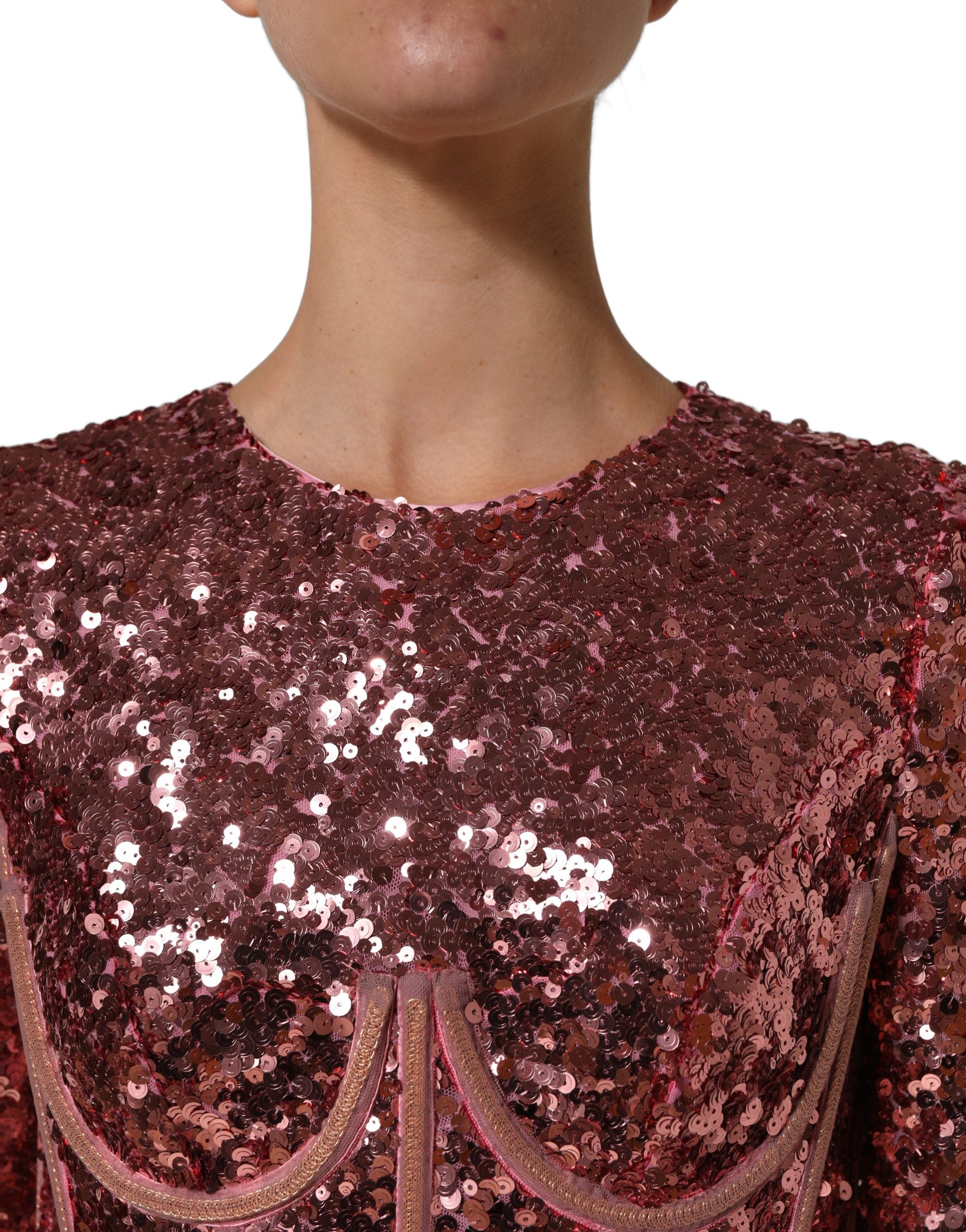 Dolce & Gabbana Dolce & Gabbana Pink Long Sequined Corset Detailing Gown Women's Dress