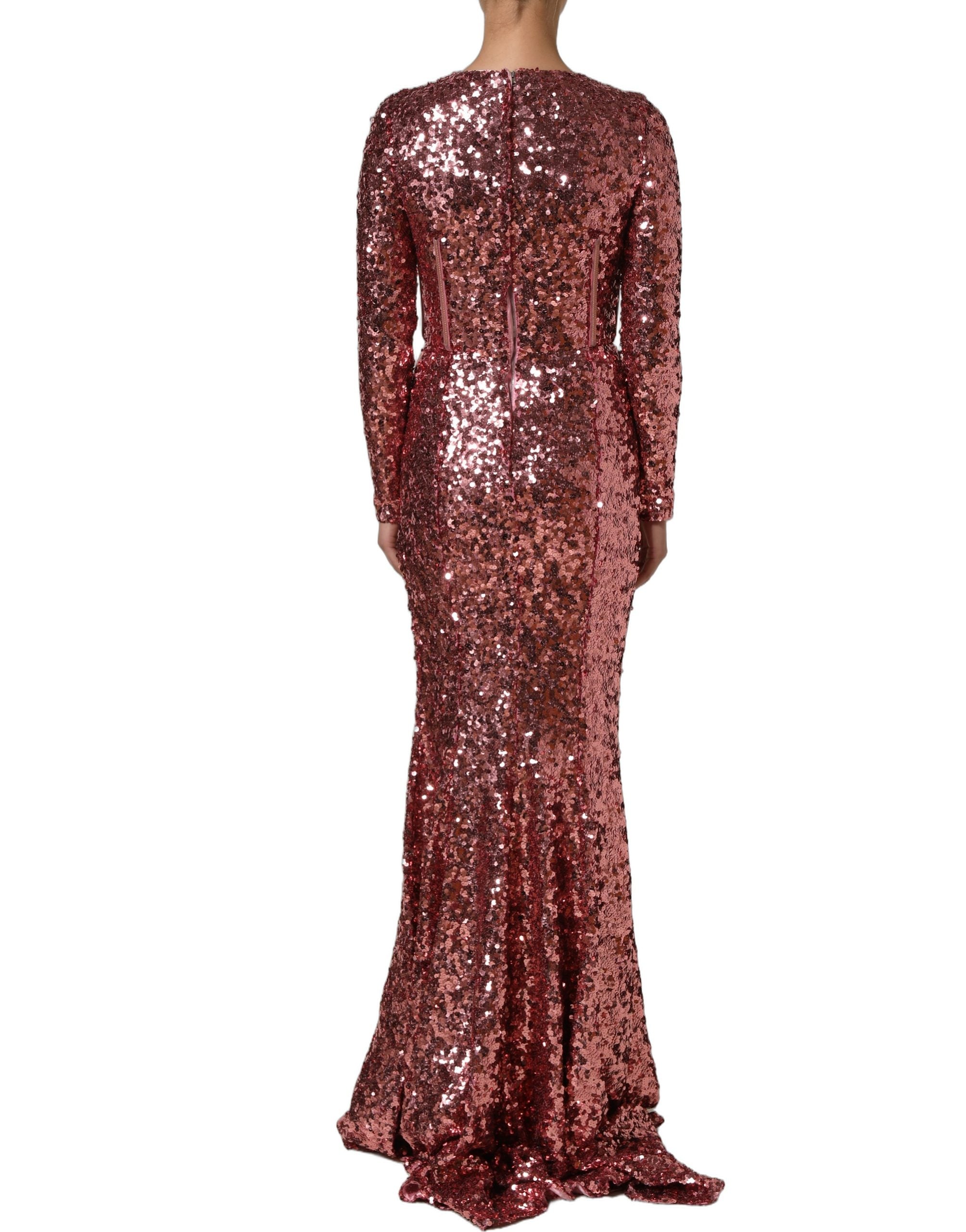Dolce & Gabbana Dolce & Gabbana Pink Long Sequined Corset Detailing Gown Women's Dress