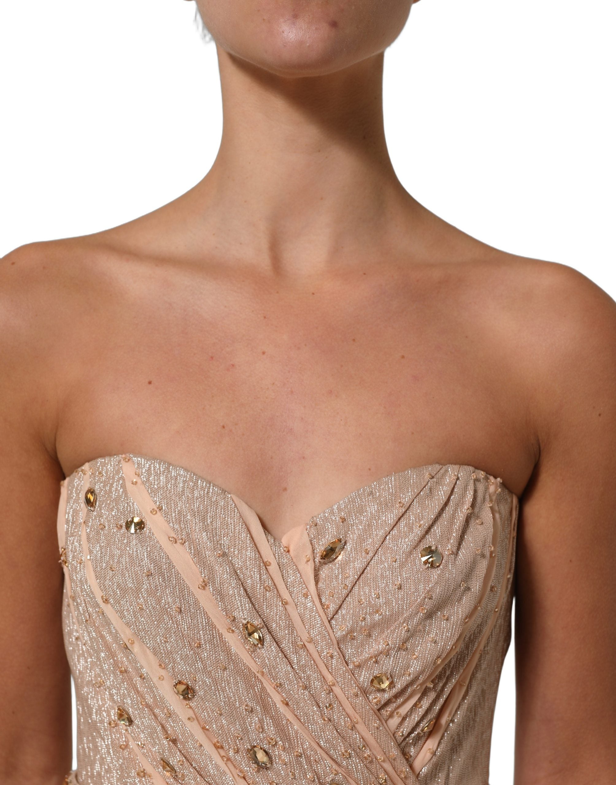 Dolce & Gabbana Dolce & Gabbana Nude Embellished Strapless Evening Gown Women's Dress