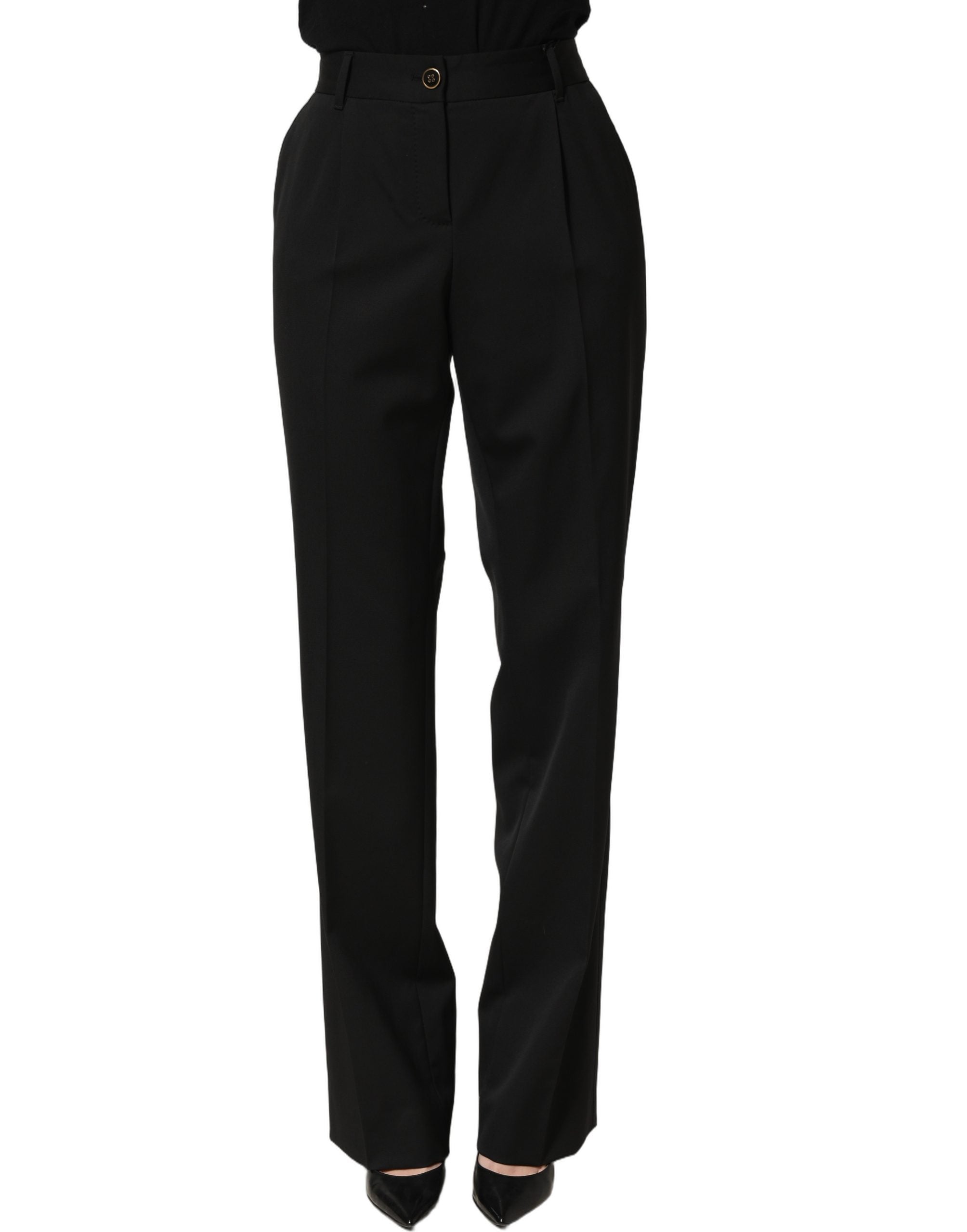 Dolce & Gabbana Dolce & Gabbana Black High Waist Straight Dress Trouser Women's Pants