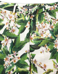 Dolce & Gabbana White Floral Print Cropped Straight Women's Pants