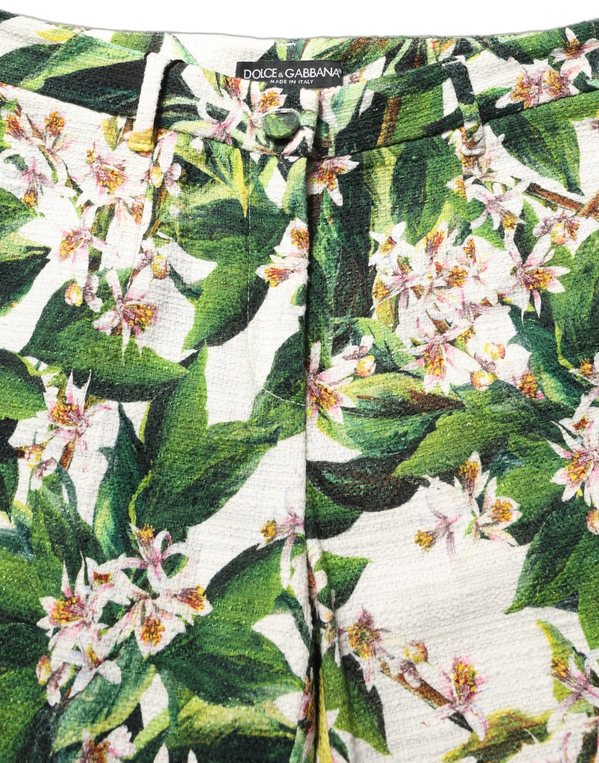 Dolce & Gabbana White Floral Print Cropped Straight Women's Pants