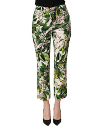 Dolce & Gabbana White Floral Print Cropped Straight Women's Pants