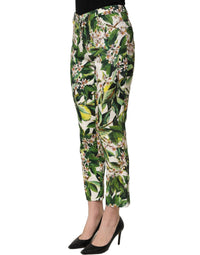 Dolce & Gabbana White Floral Print Cropped Straight Women's Pants