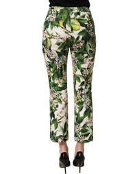 Dolce & Gabbana White Floral Print Cropped Straight Women's Pants