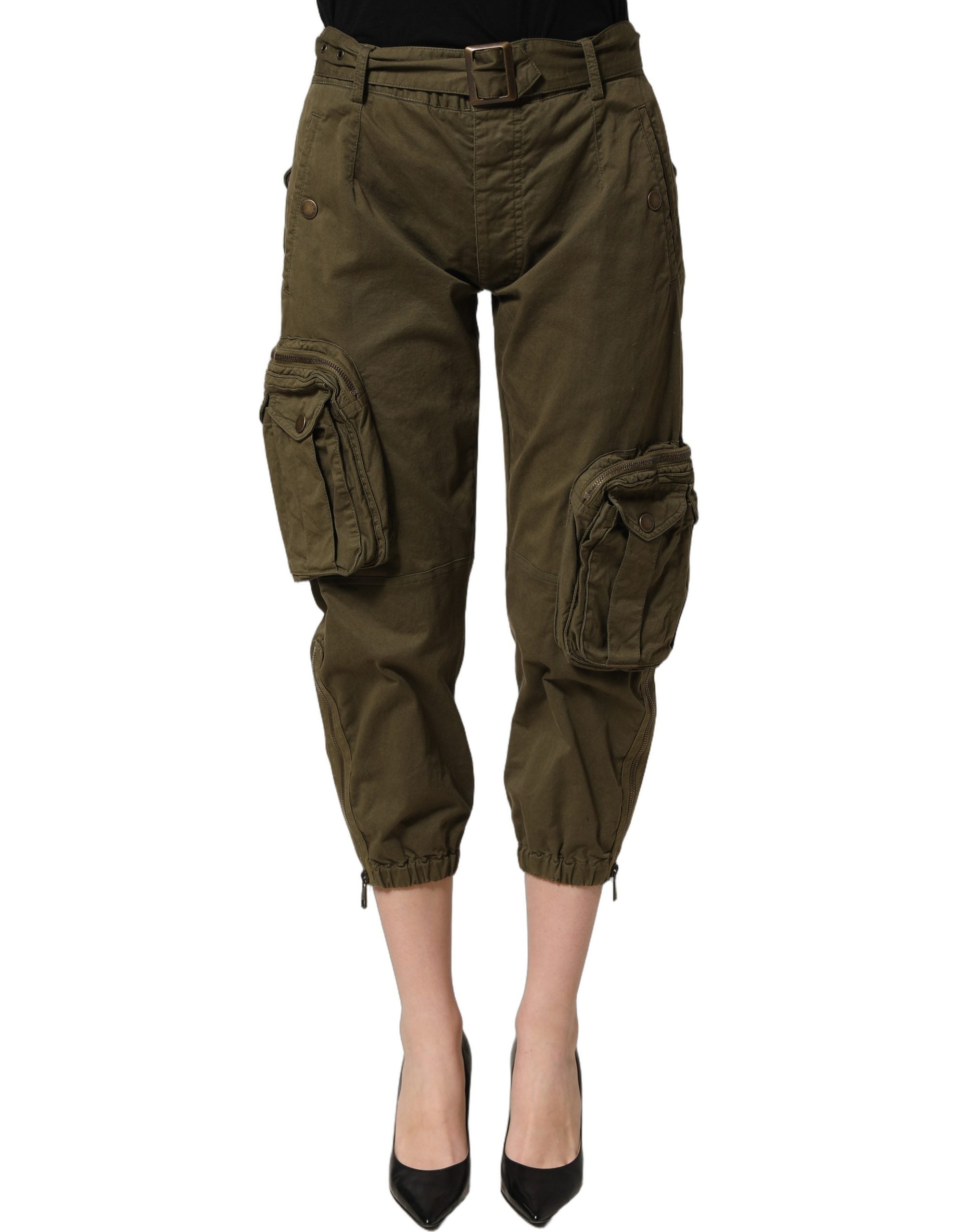 Dolce & Gabbana Dolce & Gabbana Olive Green High Waist Cargo Trouser Women's Pants