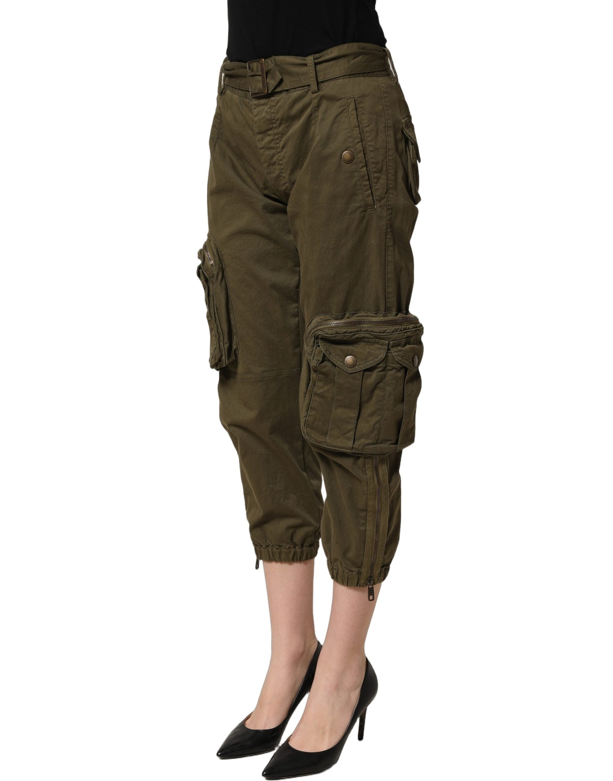 Dolce & Gabbana Dolce & Gabbana Olive Green High Waist Cargo Trouser Women's Pants