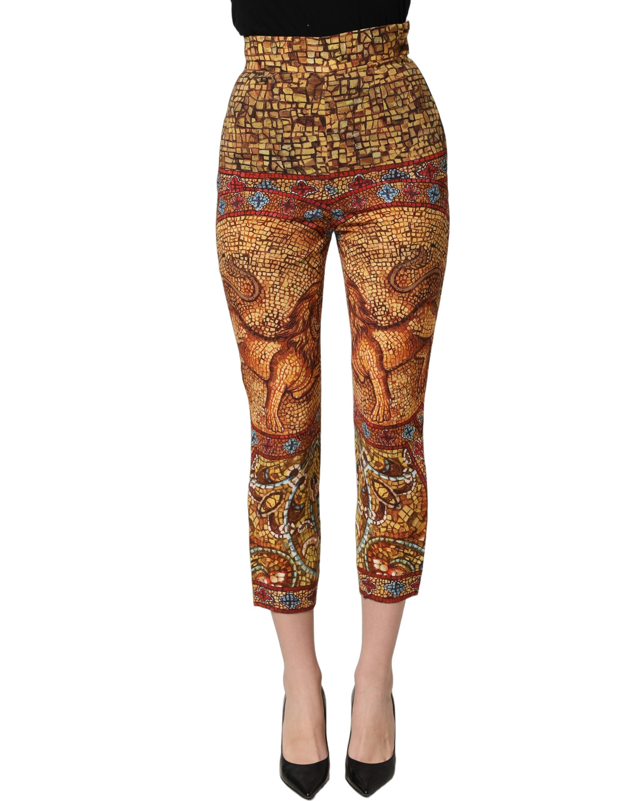 Dolce & Gabbana Dolce & Gabbana Multicolor Mosaic Print Crepe Cropped Trouser Women's Pants