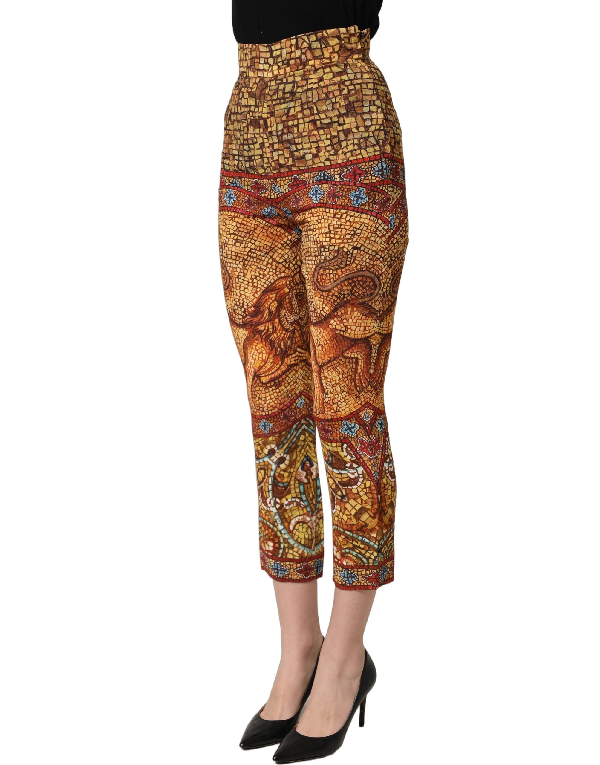 Dolce & Gabbana Dolce & Gabbana Multicolor Mosaic Print Crepe Cropped Trouser Women's Pants