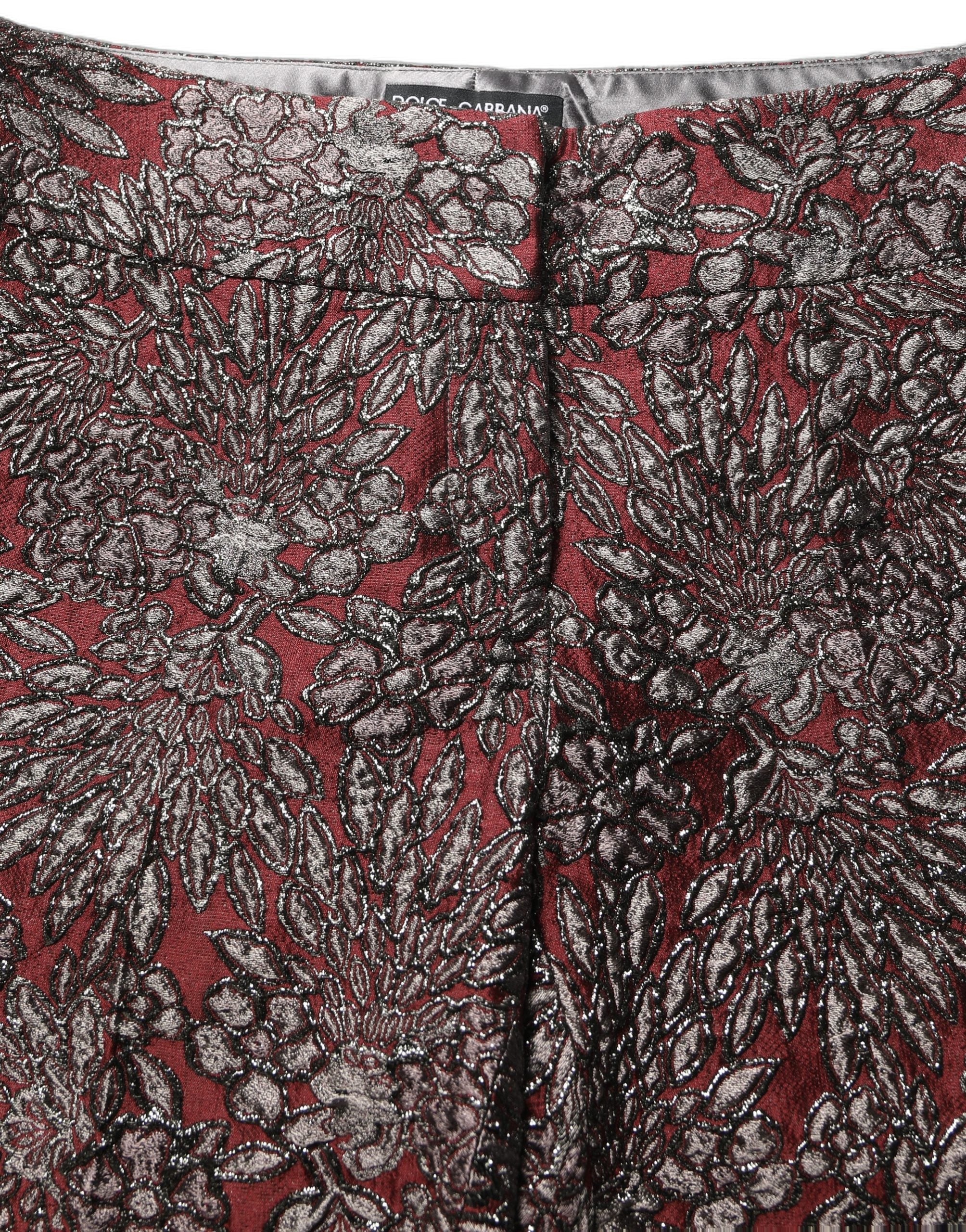 Dolce & Gabbana Dolce & Gabbana Burgundy Grey Floral Jacquard Straight Women's Pants