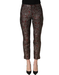 Dolce & Gabbana Dolce & Gabbana Burgundy Grey Floral Jacquard Straight Women's Pants