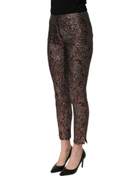 Dolce & Gabbana Dolce & Gabbana Burgundy Grey Floral Jacquard Straight Women's Pants