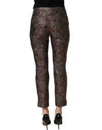 Dolce & Gabbana Dolce & Gabbana Burgundy Grey Floral Jacquard Straight Women's Pants