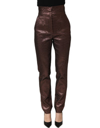 Dolce & Gabbana Dolce & Gabbana Metallic Brown High Waist Tapered Leg Women's Pants