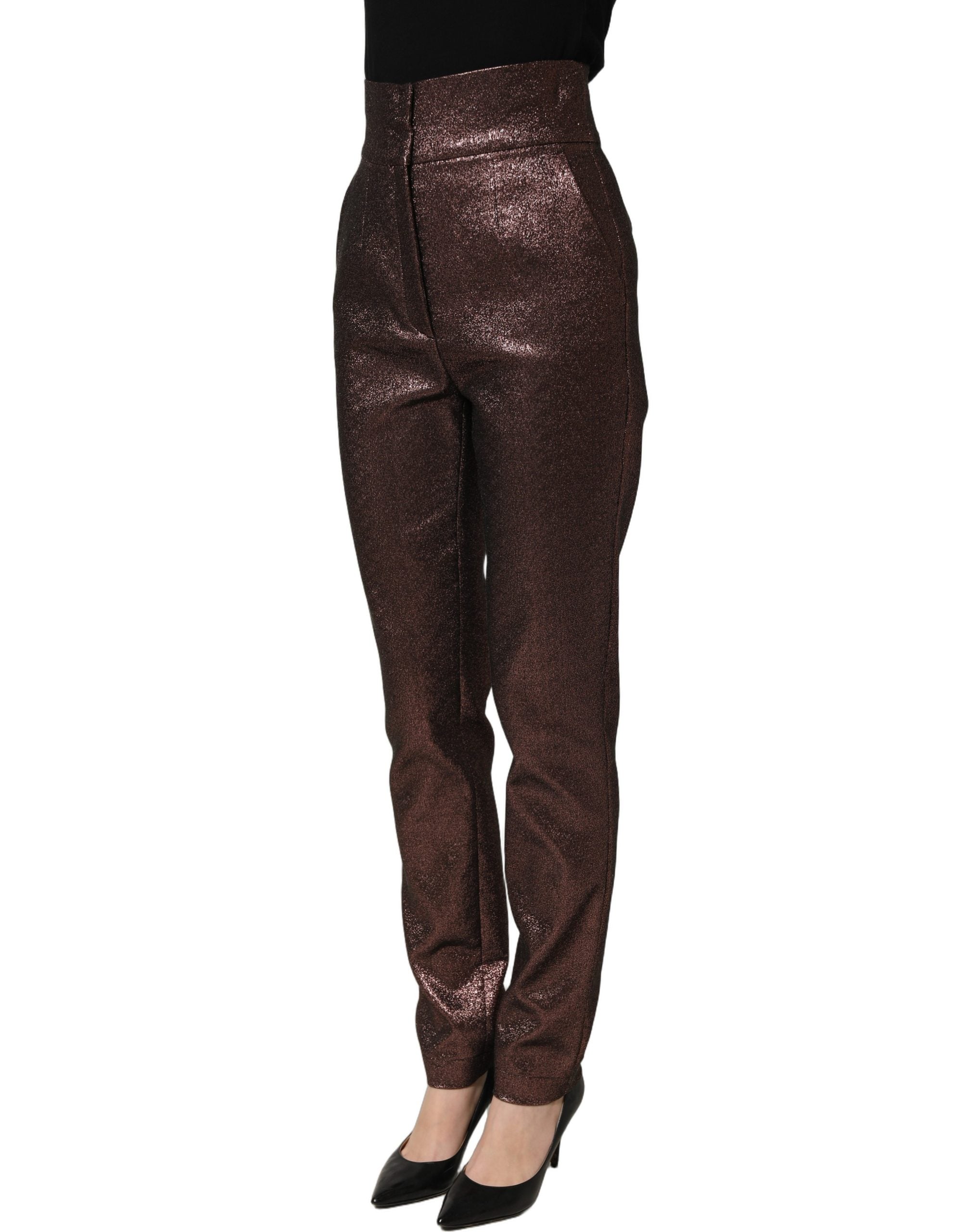 Dolce & Gabbana Dolce & Gabbana Metallic Brown High Waist Tapered Leg Women's Pants