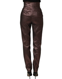 Dolce & Gabbana Dolce & Gabbana Metallic Brown High Waist Tapered Leg Women's Pants