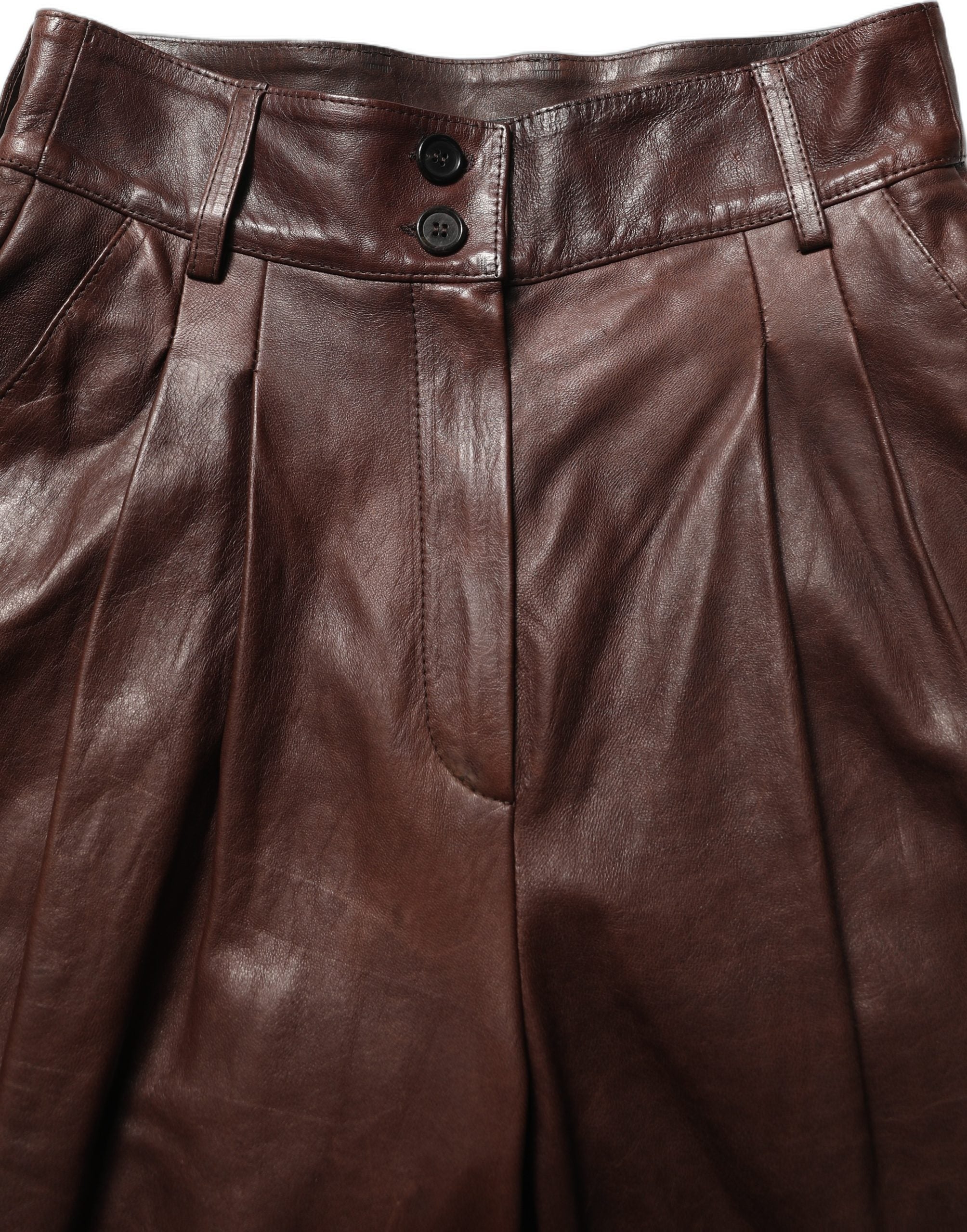 Dolce & Gabbana Dolce & Gabbana Brown Leather High Waist Tapered Leg Women's Pants