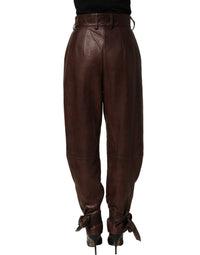 Dolce & Gabbana Dolce & Gabbana Brown Leather High Waist Tapered Leg Women's Pants