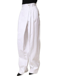 Dolce & Gabbana Dolce & Gabbana White Cotton High Waist Pleated Wide Leg Women's Pants