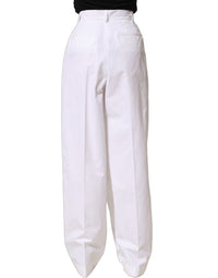 Dolce & Gabbana Dolce & Gabbana White Cotton High Waist Pleated Wide Leg Women's Pants