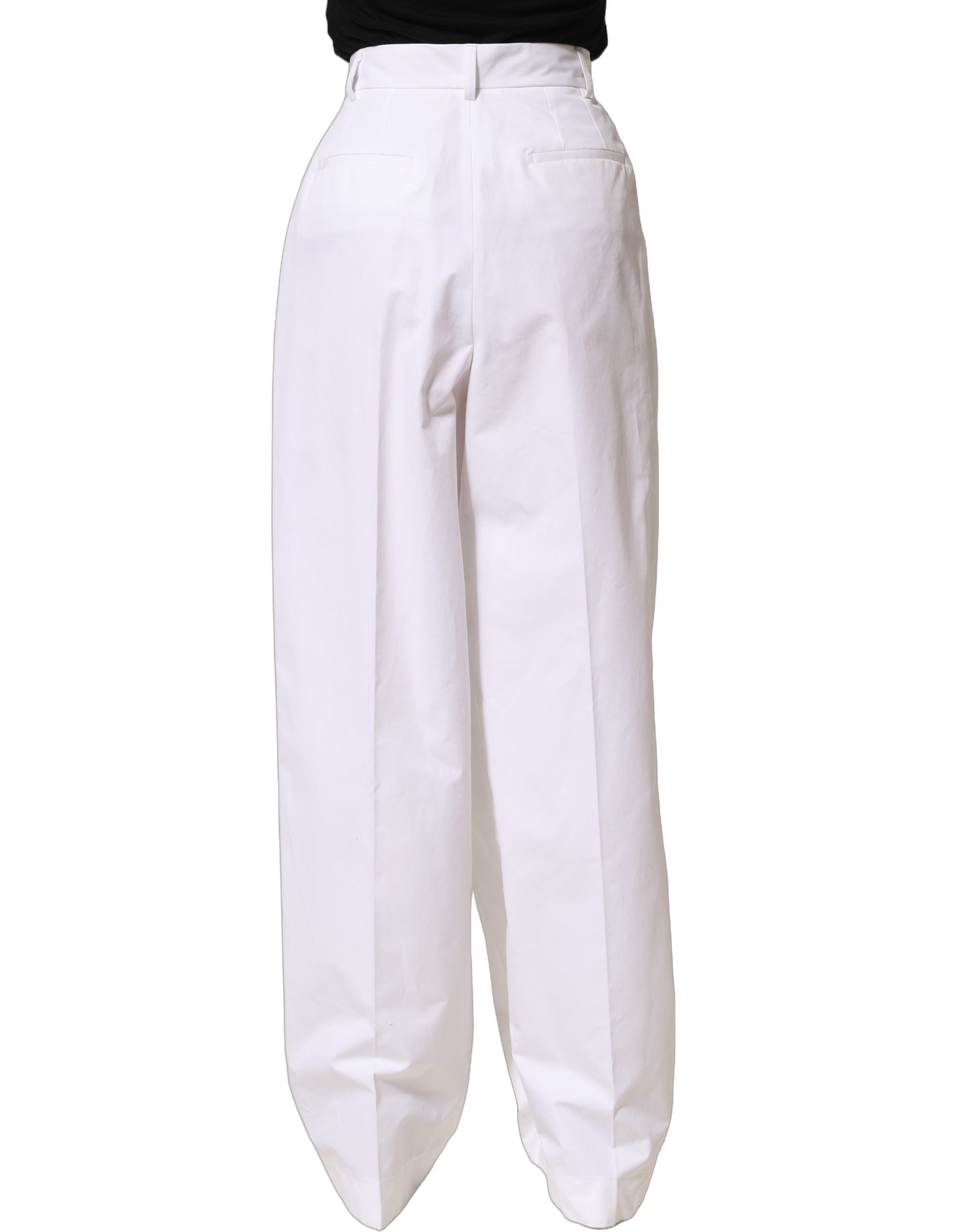 Dolce & Gabbana Dolce & Gabbana White Cotton High Waist Pleated Wide Leg Women's Pants