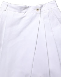 Dolce & Gabbana Dolce & Gabbana White Cotton High Waist Pleated Wide Leg Women's Pants