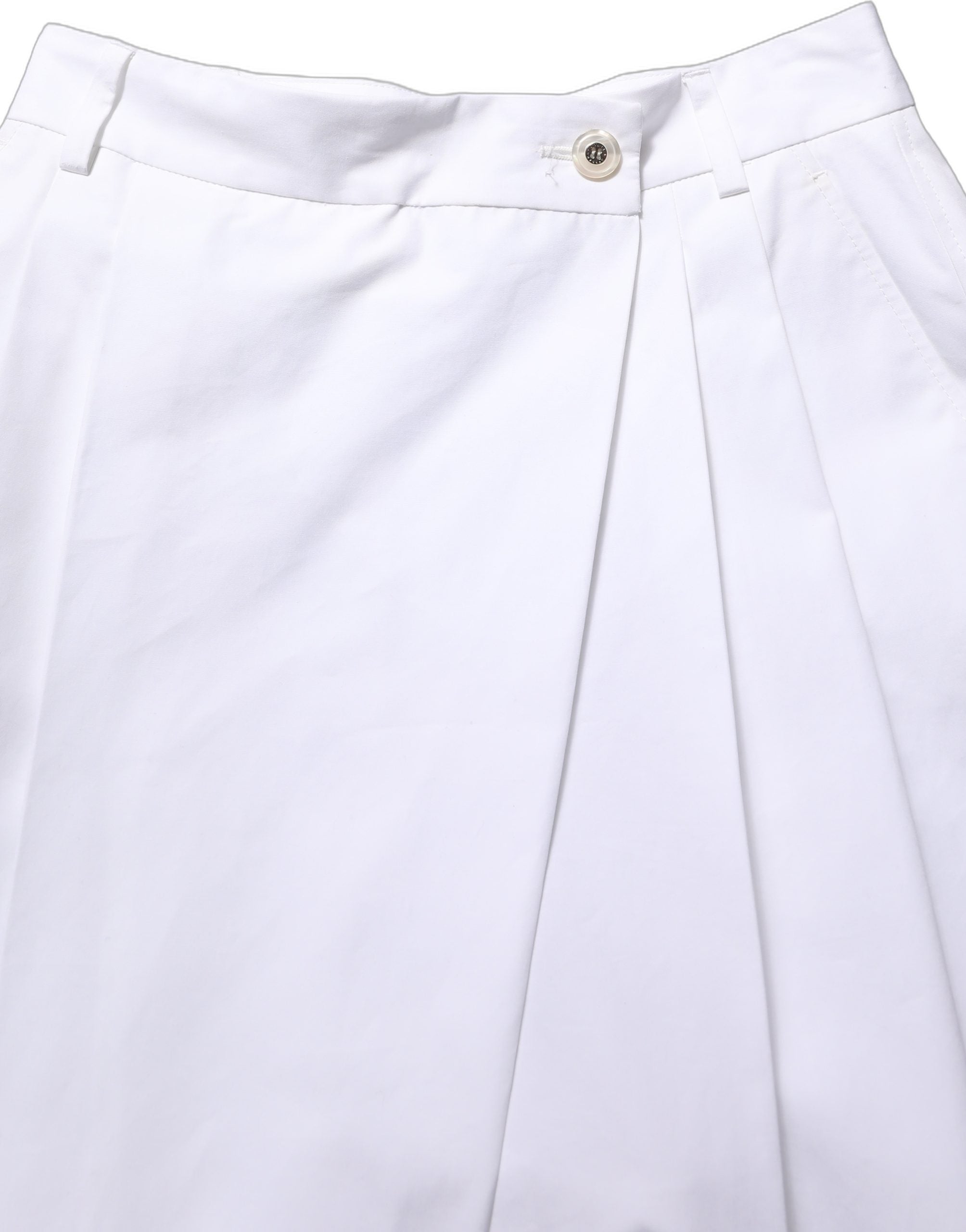 Dolce & Gabbana Dolce & Gabbana White Cotton High Waist Pleated Wide Leg Women's Pants