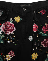 Dolce & Gabbana Dolce & Gabbana Black Floral Cotton High Waist Tapered Women's Pants