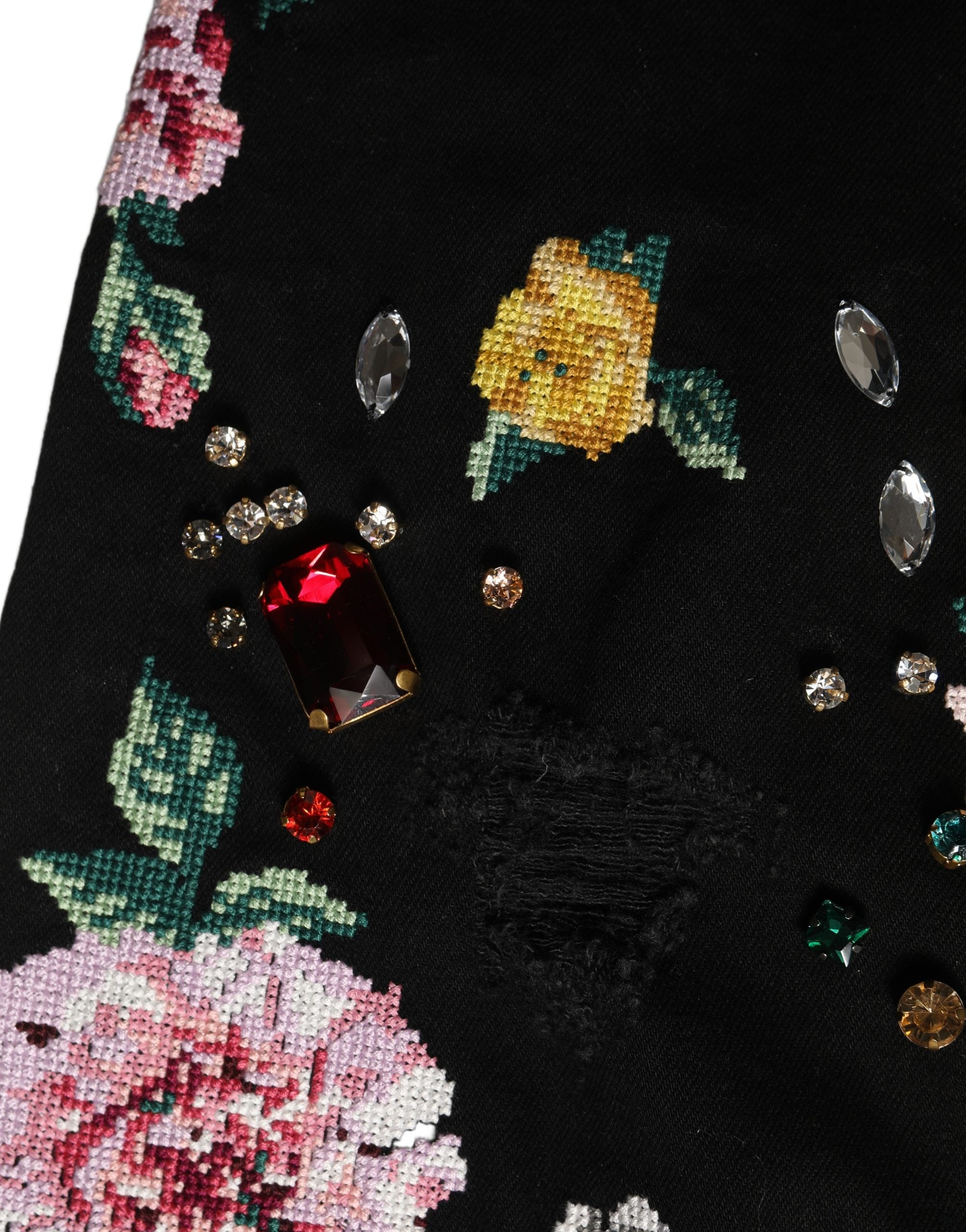 Dolce & Gabbana Dolce & Gabbana Black Floral Cotton High Waist Tapered Women's Pants