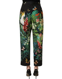 Dolce & Gabbana Dolce & Gabbana Black Tropical Print Cotton HighWaist Women's Pants