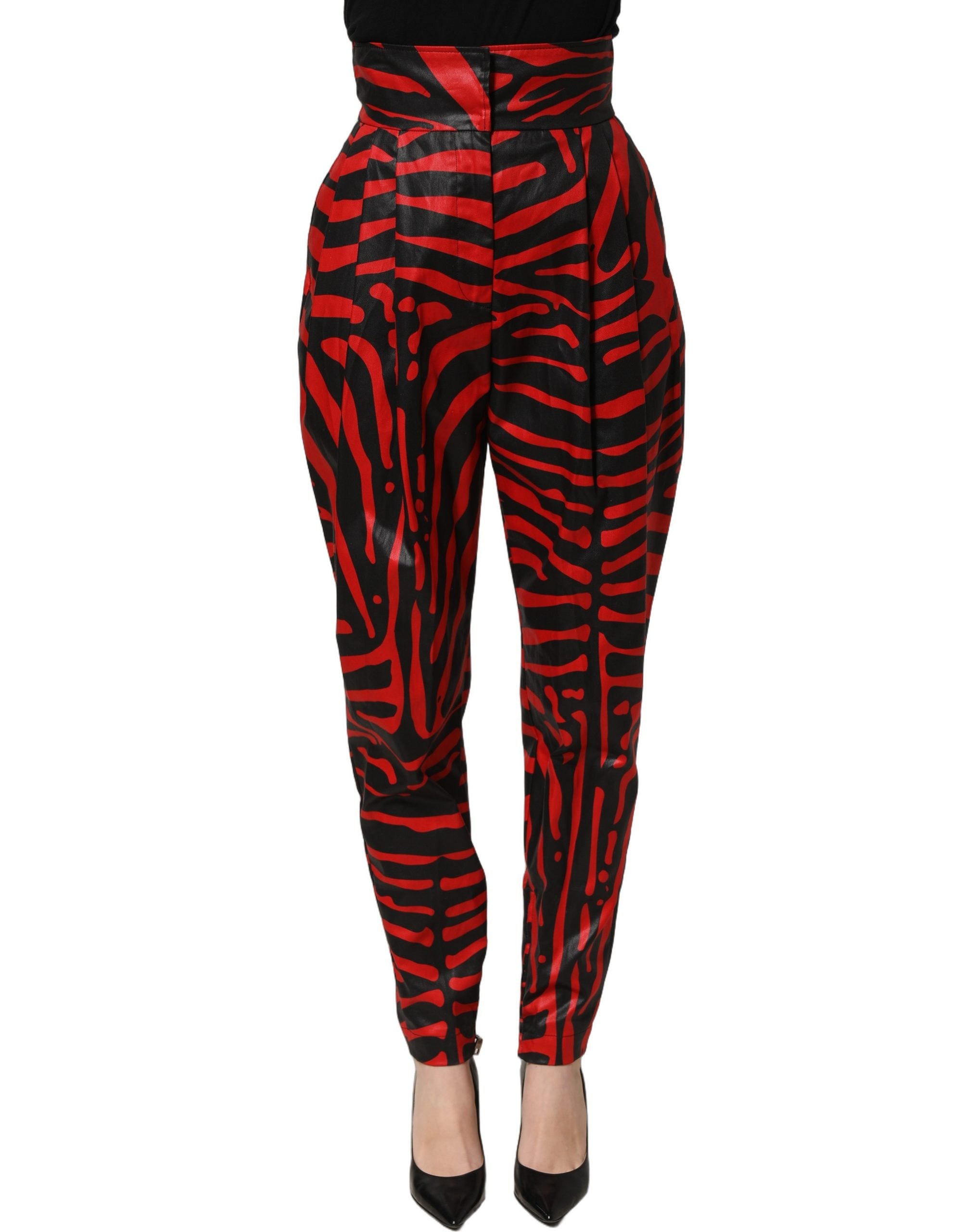 Dolce & Gabbana Dolce & Gabbana Red Black Zebra Print Cotton HighWaist Women's Pants