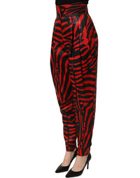 Dolce & Gabbana Dolce & Gabbana Red Black Zebra Print Cotton HighWaist Women's Pants