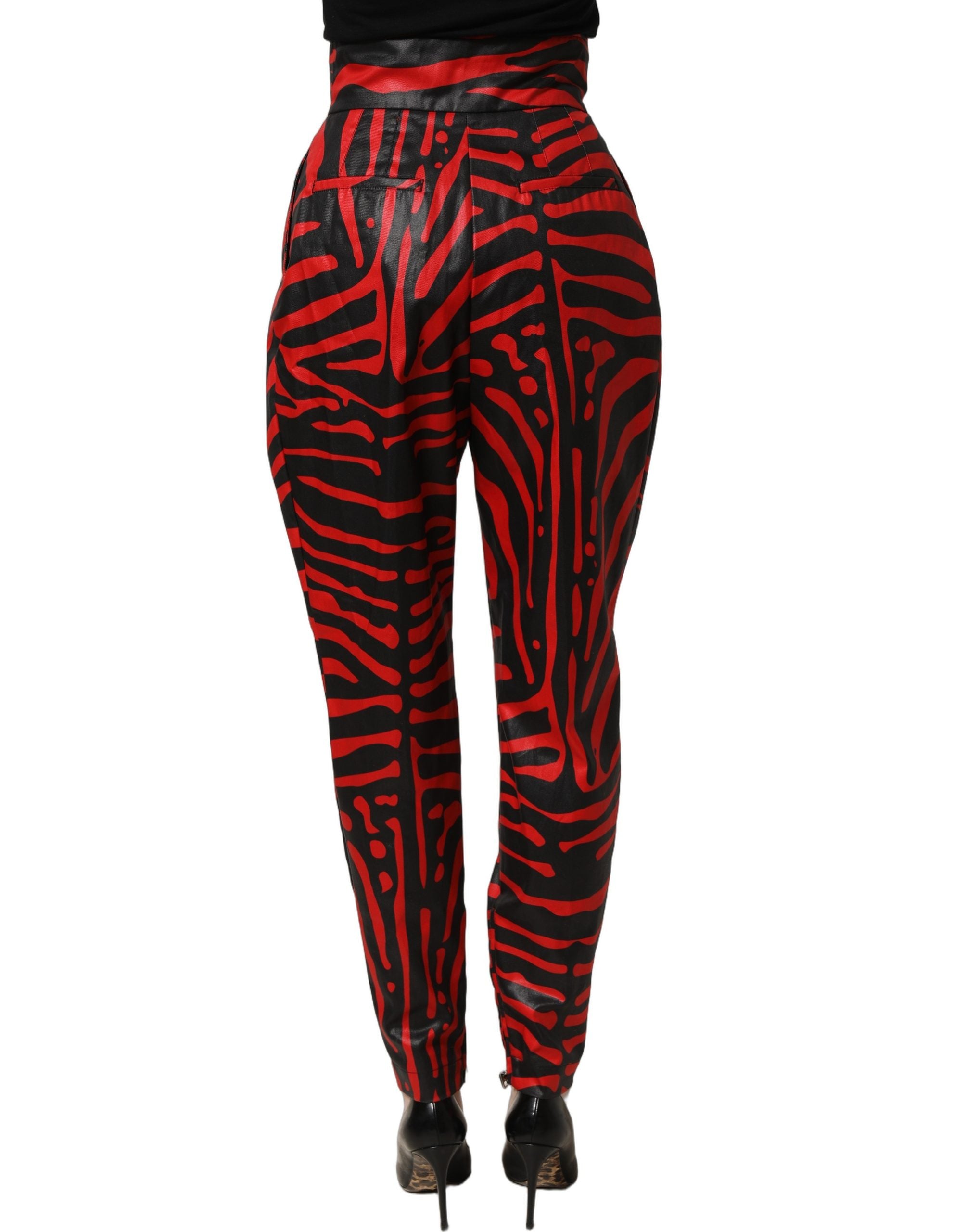 Dolce & Gabbana Dolce & Gabbana Red Black Zebra Print Cotton HighWaist Women's Pants